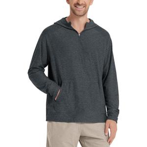image:imageODODOS Mens Performance HalfZip Hoodie  Ultra Soft odSTRATUM Tech Pullover UPF 50 Long Sleeve Tops with Kangaroo PocketCharcoal Heather