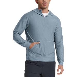 image:imageODODOS Mens Performance HalfZip Hoodie  Ultra Soft odSTRATUM Tech Pullover UPF 50 Long Sleeve Tops with Kangaroo PocketDusty Blue Heather