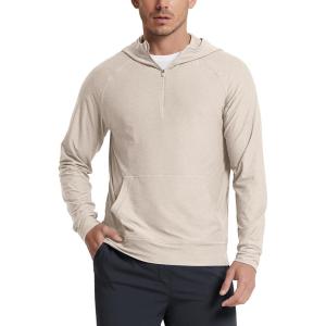 image:imageODODOS Mens Performance HalfZip Hoodie  Ultra Soft odSTRATUM Tech Pullover UPF 50 Long Sleeve Tops with Kangaroo PocketEcru Heather