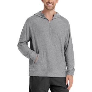 image:imageODODOS Mens Performance HalfZip Hoodie  Ultra Soft odSTRATUM Tech Pullover UPF 50 Long Sleeve Tops with Kangaroo PocketGrey Heather