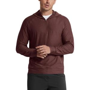 image:imageODODOS Mens Performance HalfZip Hoodie  Ultra Soft odSTRATUM Tech Pullover UPF 50 Long Sleeve Tops with Kangaroo PocketJava Heather