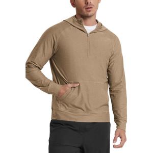 image:imageODODOS Mens Performance HalfZip Hoodie  Ultra Soft odSTRATUM Tech Pullover UPF 50 Long Sleeve Tops with Kangaroo PocketKhaki Heather