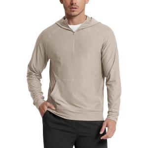image:imageODODOS Mens Performance HalfZip Hoodie  Ultra Soft odSTRATUM Tech Pullover UPF 50 Long Sleeve Tops with Kangaroo PocketMocha Heather