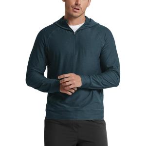 image:imageODODOS Mens Performance HalfZip Hoodie  Ultra Soft odSTRATUM Tech Pullover UPF 50 Long Sleeve Tops with Kangaroo PocketNavy Heather