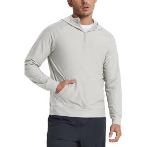 image:imageODODOS Mens Performance HalfZip Hoodie  Ultra Soft odSTRATUM Tech Pullover UPF 50 Long Sleeve Tops with Kangaroo PocketSalt Heather