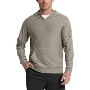 image:imageODODOS Mens Performance HalfZip Hoodie  Ultra Soft odSTRATUM Tech Pullover UPF 50 Long Sleeve Tops with Kangaroo PocketWarm Grey Heather