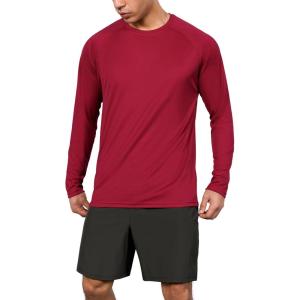 image:imageODODOS Mens Quick Dry Long Sleeve Shirts UPF 50 Sun Protection SPF Athletic Tops Workout Fishing TShirtsCrimson