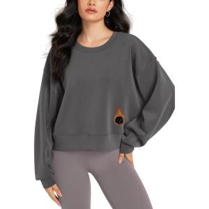 image:imageODODOS Modal Soft Fleece Lined Long Sleeve Cropped Sweatshirts for Women Oversized Crew Neck Pullover Crop TopCharcoal