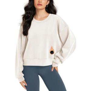 image:imageODODOS Modal Soft Fleece Lined Long Sleeve Cropped Sweatshirts for Women Oversized Crew Neck Pullover Crop TopIvory
