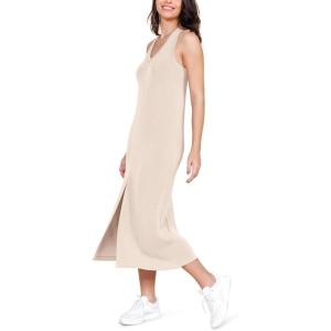 image:imageODODOS Modal Soft Front Split Midi Dress for Women V Neck Sleeveless Casual Summer Tank DressBeige