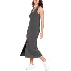 image:imageODODOS Modal Soft Front Split Midi Dress for Women V Neck Sleeveless Casual Summer Tank DressCharcoal