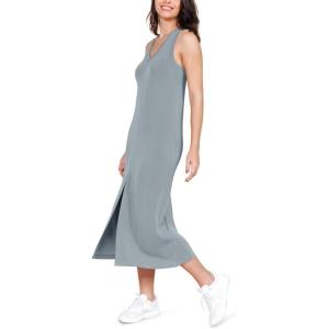 image:imageODODOS Modal Soft Front Split Midi Dress for Women V Neck Sleeveless Casual Summer Tank DressGrey Blue