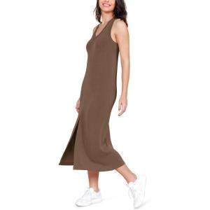 image:imageODODOS Modal Soft Front Split Midi Dress for Women V Neck Sleeveless Casual Summer Tank DressNutria
