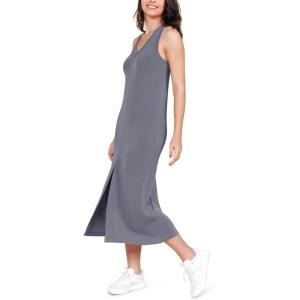 image:imageODODOS Modal Soft Front Split Midi Dress for Women V Neck Sleeveless Casual Summer Tank DressPurple Gray