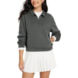 image:imageODODOS Modal Soft HalfZip Collared Sweatshirts for Women Long Sleeve Relaxed Pullover Top with PocketsCharcoal