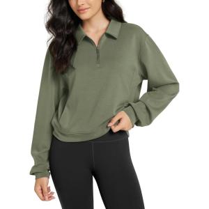 image:imageODODOS Modal Soft HalfZip Collared Sweatshirts for Women Long Sleeve Relaxed Pullover Top with PocketsDark Sage