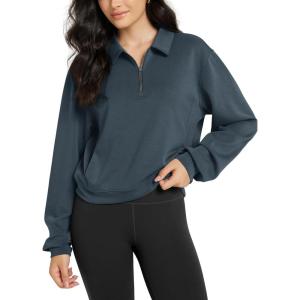 image:imageODODOS Modal Soft HalfZip Collared Sweatshirts for Women Long Sleeve Relaxed Pullover Top with PocketsNavy