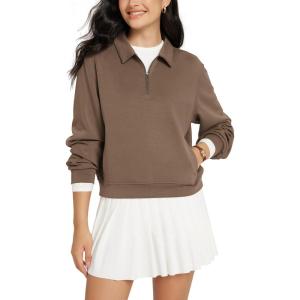 image:imageODODOS Modal Soft HalfZip Collared Sweatshirts for Women Long Sleeve Relaxed Pullover Top with PocketsNutria