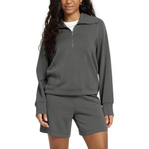 image:imageODODOS Modal Soft HalfZip Sweatshirts for Women Long Sleeve Relaxed Fit Collared Pullover TopCharcoal