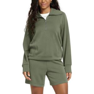 image:imageODODOS Modal Soft HalfZip Sweatshirts for Women Long Sleeve Relaxed Fit Collared Pullover TopDark Sage