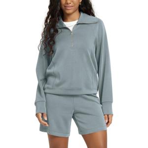 image:imageODODOS Modal Soft HalfZip Sweatshirts for Women Long Sleeve Relaxed Fit Collared Pullover TopGrey Blue
