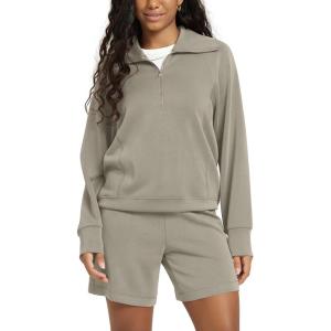 image:imageODODOS Modal Soft HalfZip Sweatshirts for Women Long Sleeve Relaxed Fit Collared Pullover TopKhaki