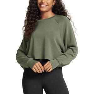 image:imageODODOS Modal Soft Long Sleeve Cropped Sweatshirts with Thumb Hole for Women Crew Neck Pullover Crop TopDark Sage