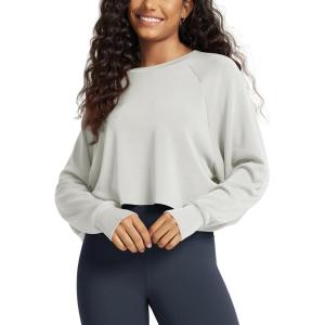 image:imageODODOS Modal Soft Long Sleeve Cropped Sweatshirts with Thumb Hole for Women Crew Neck Pullover Crop TopFrosted Mint