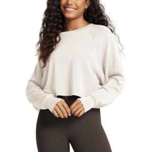 image:imageODODOS Modal Soft Long Sleeve Cropped Sweatshirts with Thumb Hole for Women Crew Neck Pullover Crop TopIvory