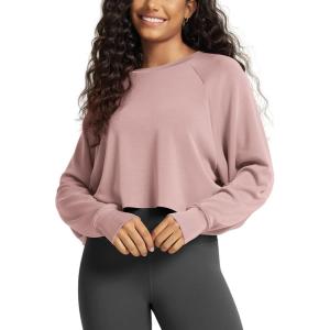 image:imageODODOS Modal Soft Long Sleeve Cropped Sweatshirts with Thumb Hole for Women Crew Neck Pullover Crop TopLight Pink