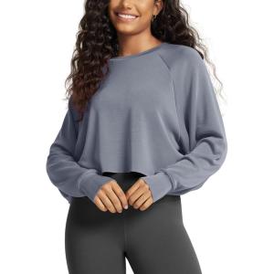 image:imageODODOS Modal Soft Long Sleeve Cropped Sweatshirts with Thumb Hole for Women Crew Neck Pullover Crop TopPurple Gray