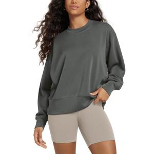 image:imageODODOS Modal Soft Long Sleeve Oversized Sweatshirts for Women High Crew Neck Relaxed Pullover TopsCharcoal