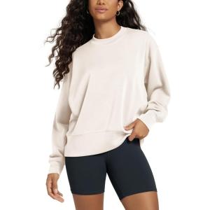 image:imageODODOS Modal Soft Long Sleeve Oversized Sweatshirts for Women High Crew Neck Relaxed Pullover TopsIvory