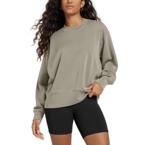 image:imageODODOS Modal Soft Long Sleeve Oversized Sweatshirts for Women High Crew Neck Relaxed Pullover TopsKhaki