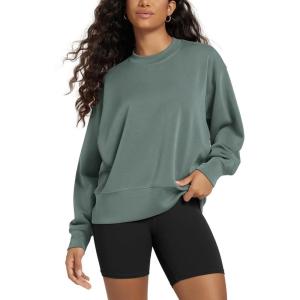 image:imageODODOS Modal Soft Long Sleeve Oversized Sweatshirts for Women High Crew Neck Relaxed Pullover TopsSlate Green