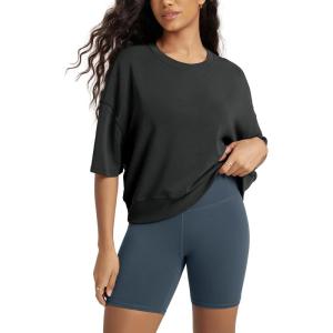 image:imageODODOS Modal Soft Short Sleeve TShirts for Women Oversized Crew Neck Tee Relaxed Pullover TopsBlack