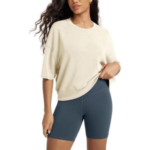 image:imageODODOS Modal Soft Short Sleeve TShirts for Women Oversized Crew Neck Tee Relaxed Pullover TopsButter Cream
