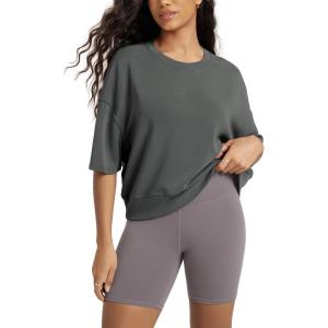 image:imageODODOS Modal Soft Short Sleeve TShirts for Women Oversized Crew Neck Tee Relaxed Pullover TopsCharcoal