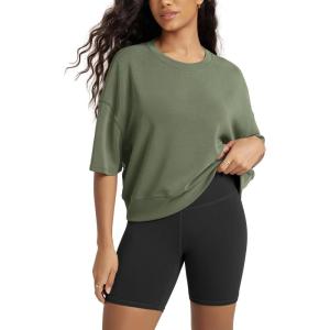 image:imageODODOS Modal Soft Short Sleeve TShirts for Women Oversized Crew Neck Tee Relaxed Pullover TopsDark Sage