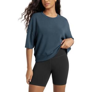 image:imageODODOS Modal Soft Short Sleeve TShirts for Women Oversized Crew Neck Tee Relaxed Pullover TopsDeep Blue