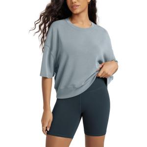 image:imageODODOS Modal Soft Short Sleeve TShirts for Women Oversized Crew Neck Tee Relaxed Pullover TopsGrey Blue