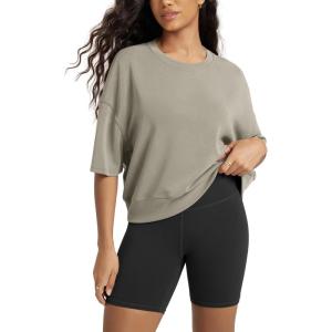 image:imageODODOS Modal Soft Short Sleeve TShirts for Women Oversized Crew Neck Tee Relaxed Pullover TopsKhaki