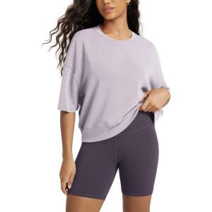 image:imageODODOS Modal Soft Short Sleeve TShirts for Women Oversized Crew Neck Tee Relaxed Pullover TopsLilac