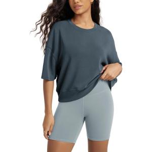 image:imageODODOS Modal Soft Short Sleeve TShirts for Women Oversized Crew Neck Tee Relaxed Pullover TopsNavy