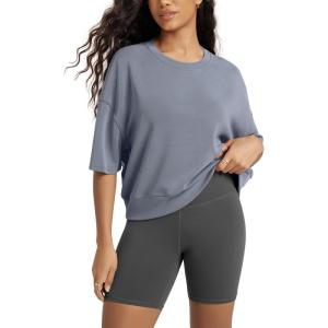 image:imageODODOS Modal Soft Short Sleeve TShirts for Women Oversized Crew Neck Tee Relaxed Pullover TopsPurple Gray