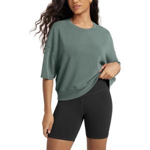 image:imageODODOS Modal Soft Short Sleeve TShirts for Women Oversized Crew Neck Tee Relaxed Pullover TopsSlate Green