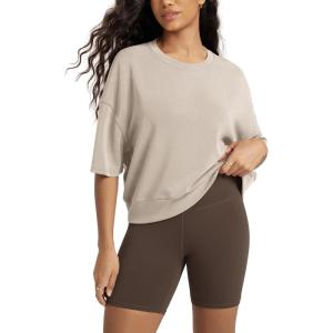 image:imageODODOS Modal Soft Short Sleeve TShirts for Women Oversized Crew Neck Tee Relaxed Pullover TopsSmokey Taupe
