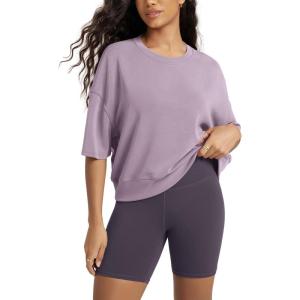 image:imageODODOS Modal Soft Short Sleeve TShirts for Women Oversized Crew Neck Tee Relaxed Pullover TopsTaro Purple