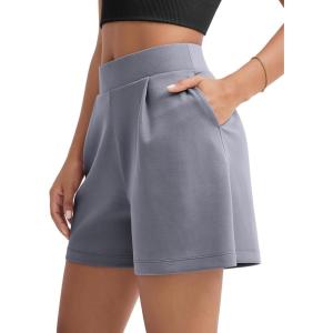 image:imageODODOS Modal Soft Wide Leg Shorts for Women High Waist Casual Relaxed Shorts with PocketsInseam 4 6Purple Gray