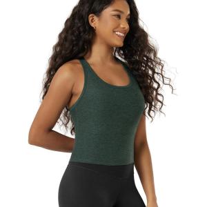 image:imageODODOS Performance Racerback Crop Tank with Builtin Bra for Women Ultra Soft odSTRATUM Tech Light Support Workout Yoga BraAspen Heather